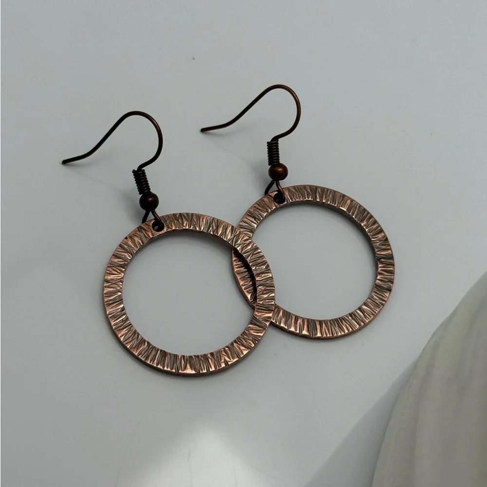 Artisan Copper Hoop Earrings with Hammered Textured Design